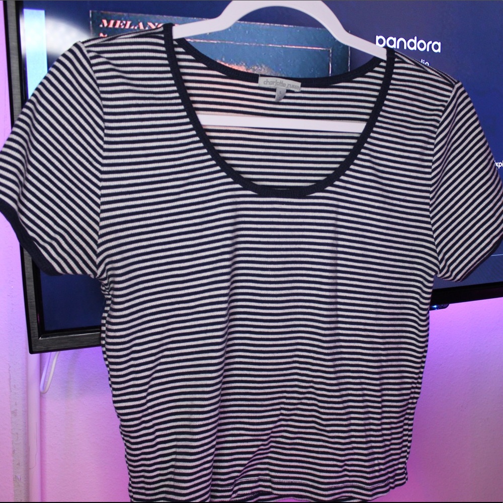 CHARLOTTE RUSSE Striped Ringer Crop Top